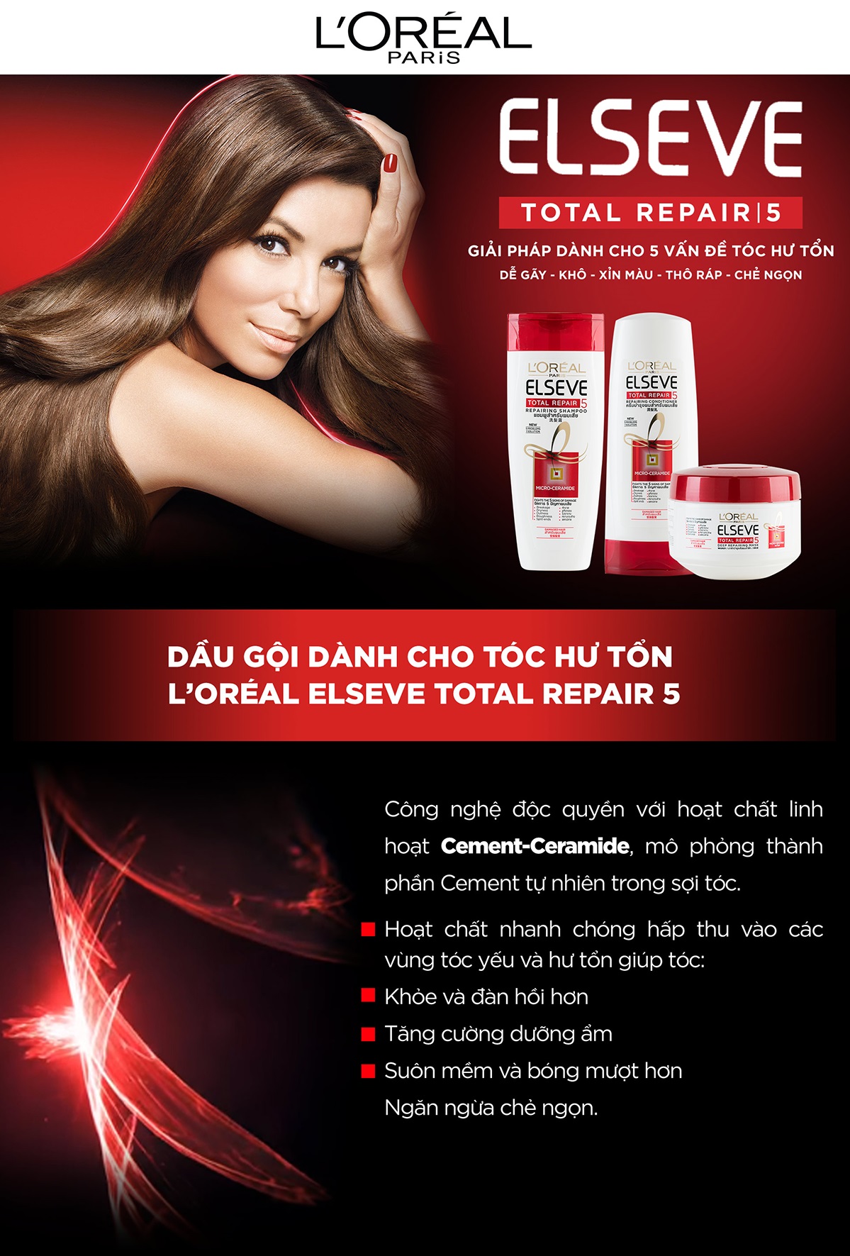 Bộ Đôi: Dầu Gội Dưỡng Tóc Phục Hồi Hư Tổn L'oreal Total Repair 5 (650ml) + Dầu Xả Dưỡng Tóc Phục Hồi Hư Tổn L'oreal Total Repair 5 (165ml)
