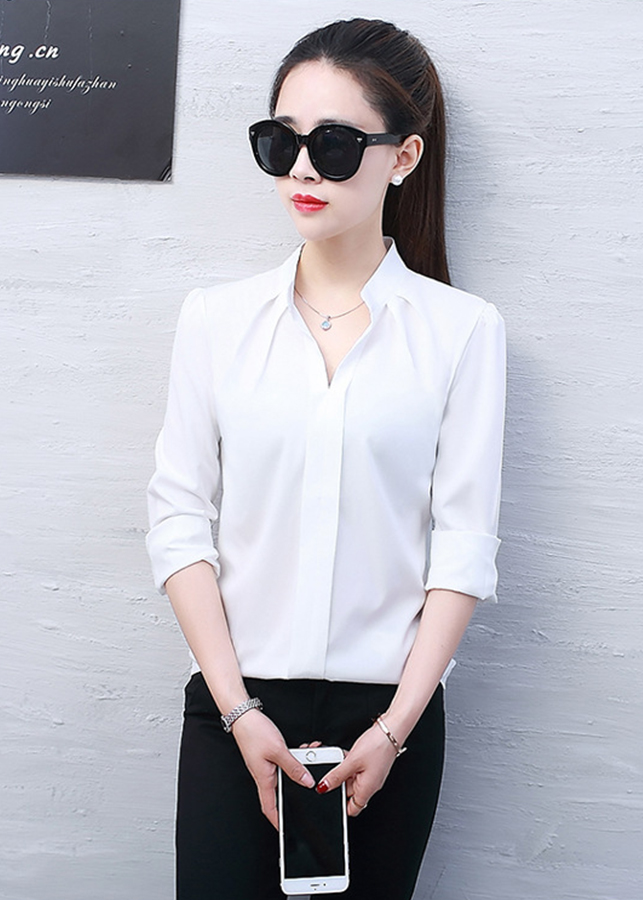 sơ mi nữ tay dài cổ v sm08
