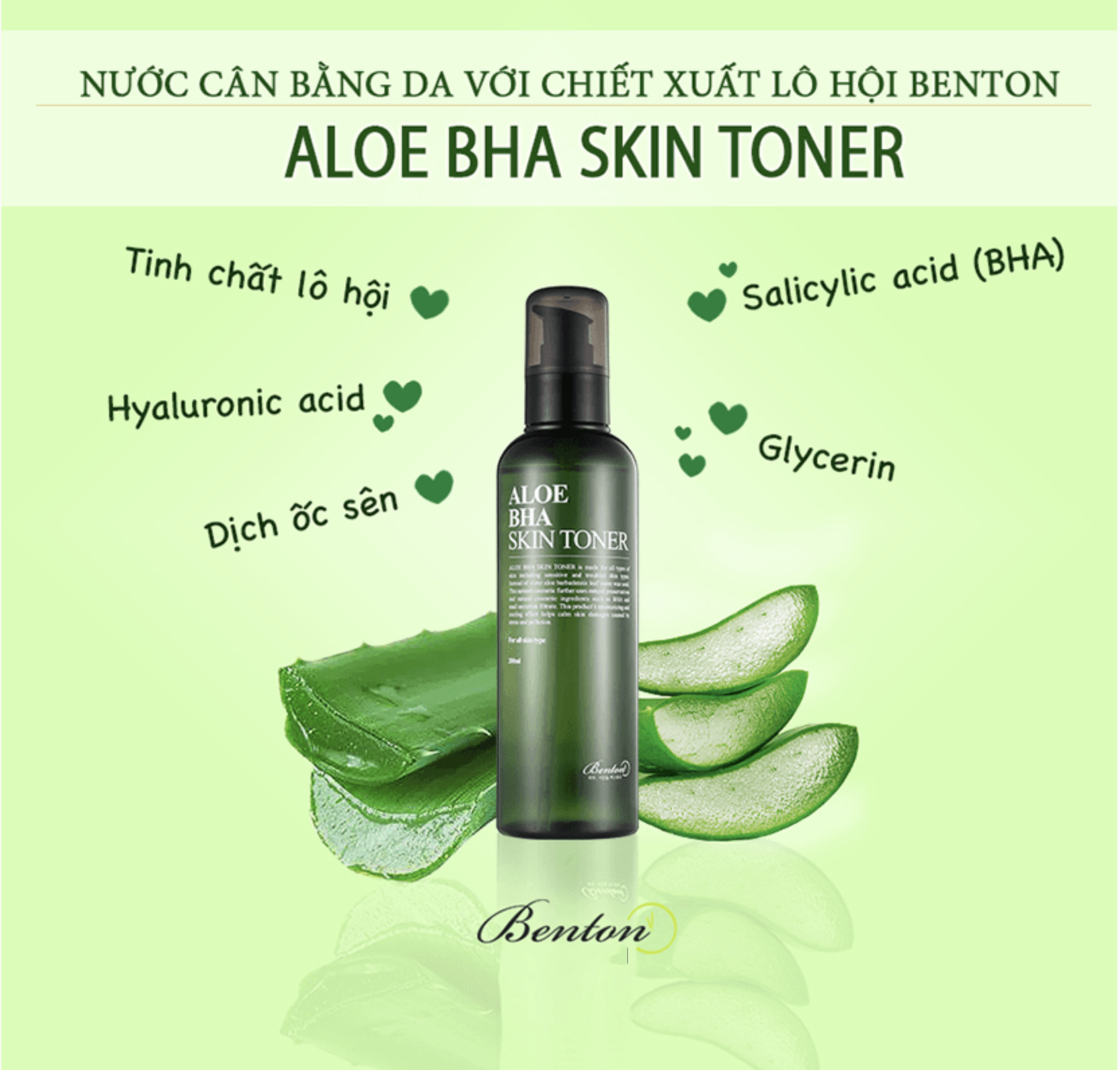 Nước hoa hồng cân bằng da chiết xuất lô hội Benton Aloe BHA Skin Toner 200ml