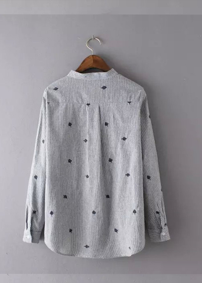 Sơ mi nữ kẻ sọc họa tiết thêu ale64