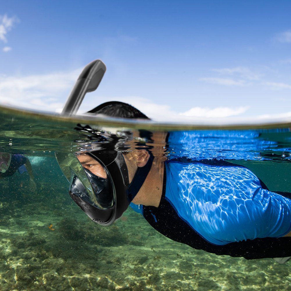 Mặt nạ lặn Full Face - mắt NHỰA TRONG, gắn được GOPRO, SJCAM tầm nhìn 180 độ, Ống thở 1 chiều ngăn nước, hàng thể thao chuyện dụng cao cấp - POKI