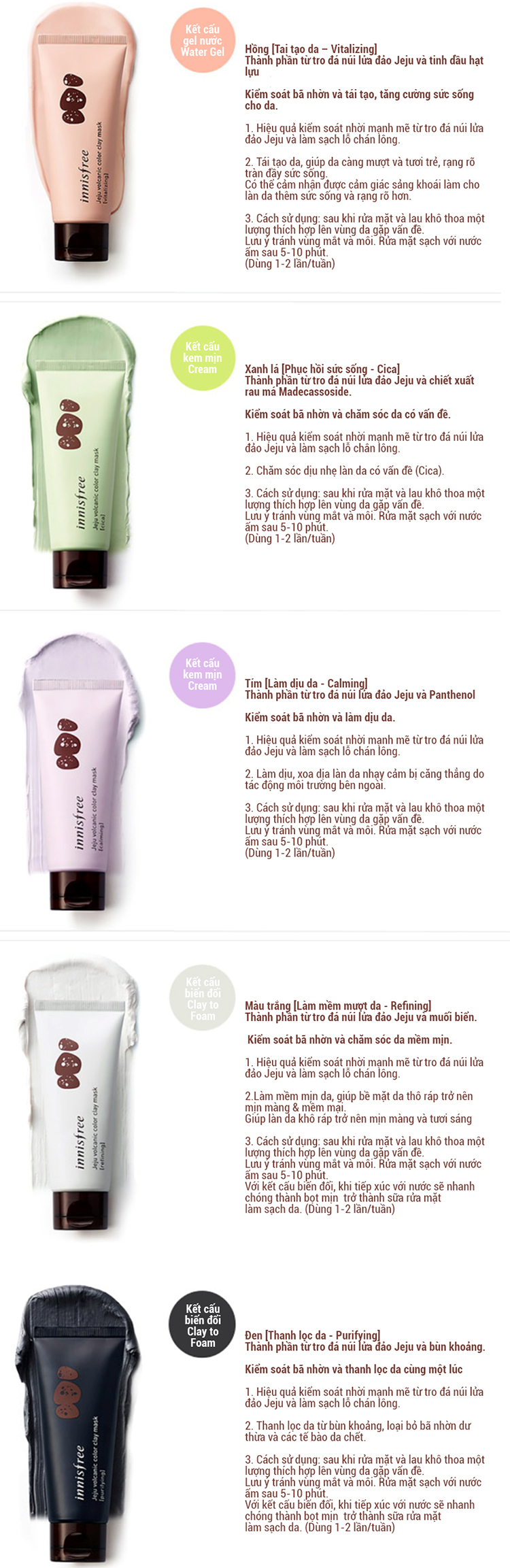 Mặt Nạ Rửa Đất Sét Chăm Sóc Da Dịu Nhẹ Từ Đá Núi Lửa Đảo Jeju Innisfree Volcanic Color Clay Mask (Green) (70ml)