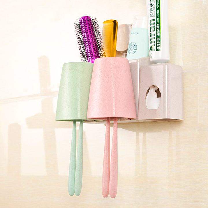 Kệ treo bàn chải và lấy kem tự động 2 cốc cao cấp