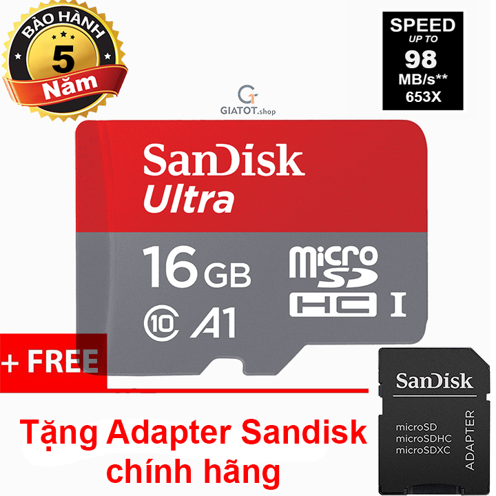 Thẻ nhớ MicroSD SanDisk Ultra Class10 A1 16GB 98Mb/s