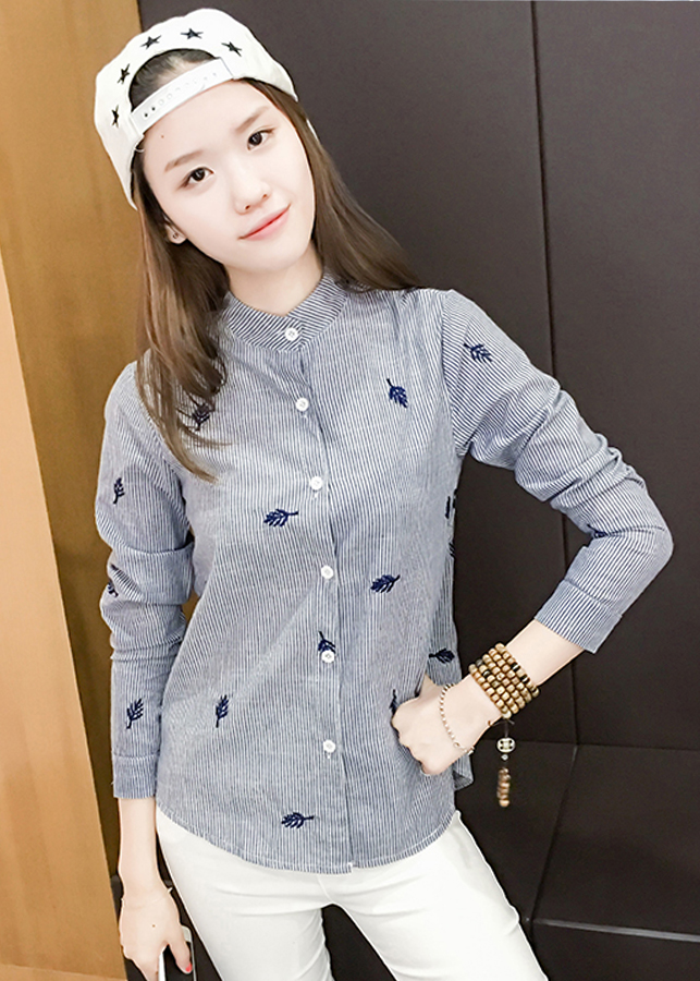 Sơ mi nữ kẻ sọc họa tiết thêu ale64