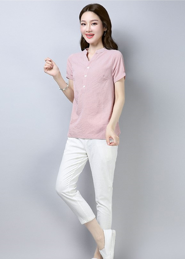 Sơ mi nữ sọc kẻ hồng xinh xắn sm33