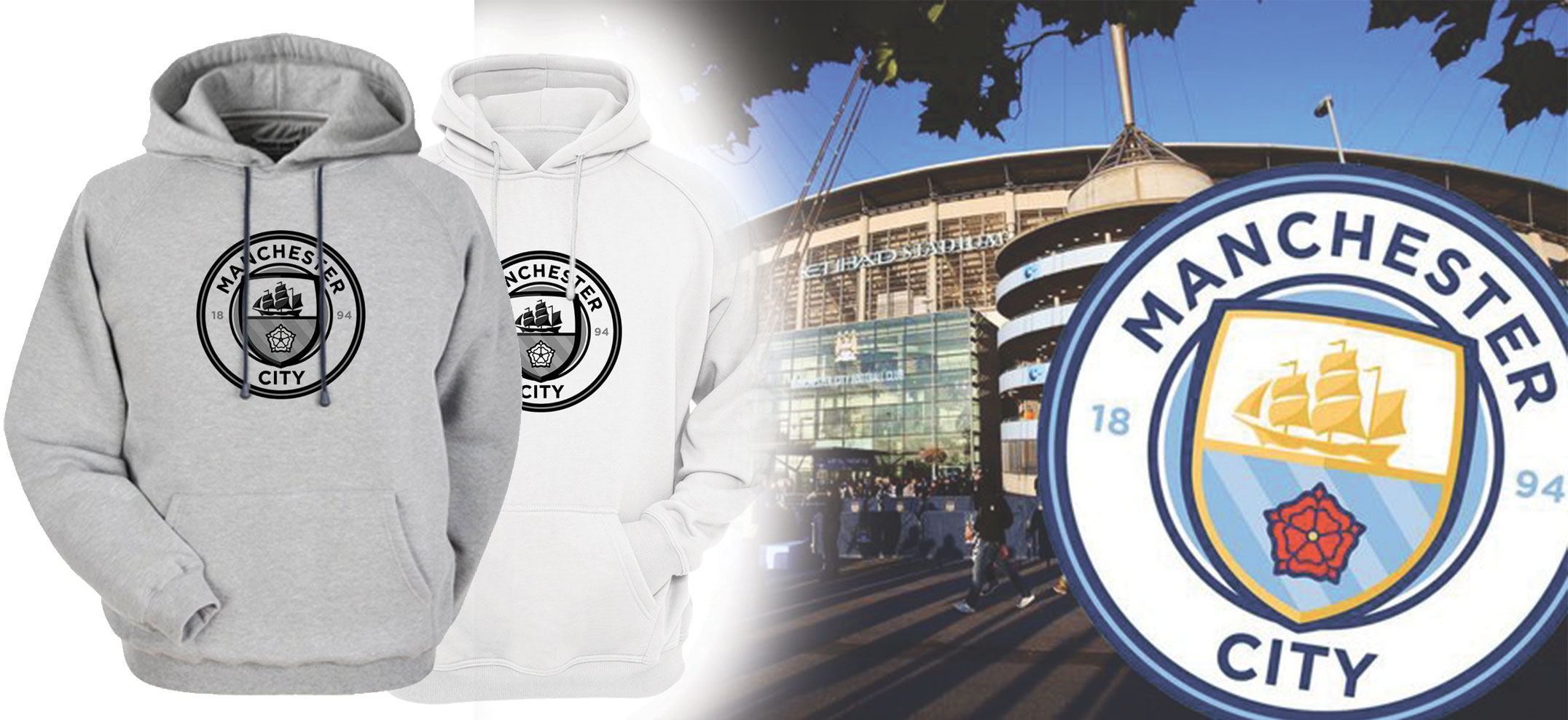 Áo Hoodie Tay Dài Có Mũ Logo Manchester City