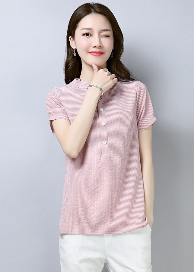 Sơ mi nữ sọc kẻ hồng xinh xắn sm33