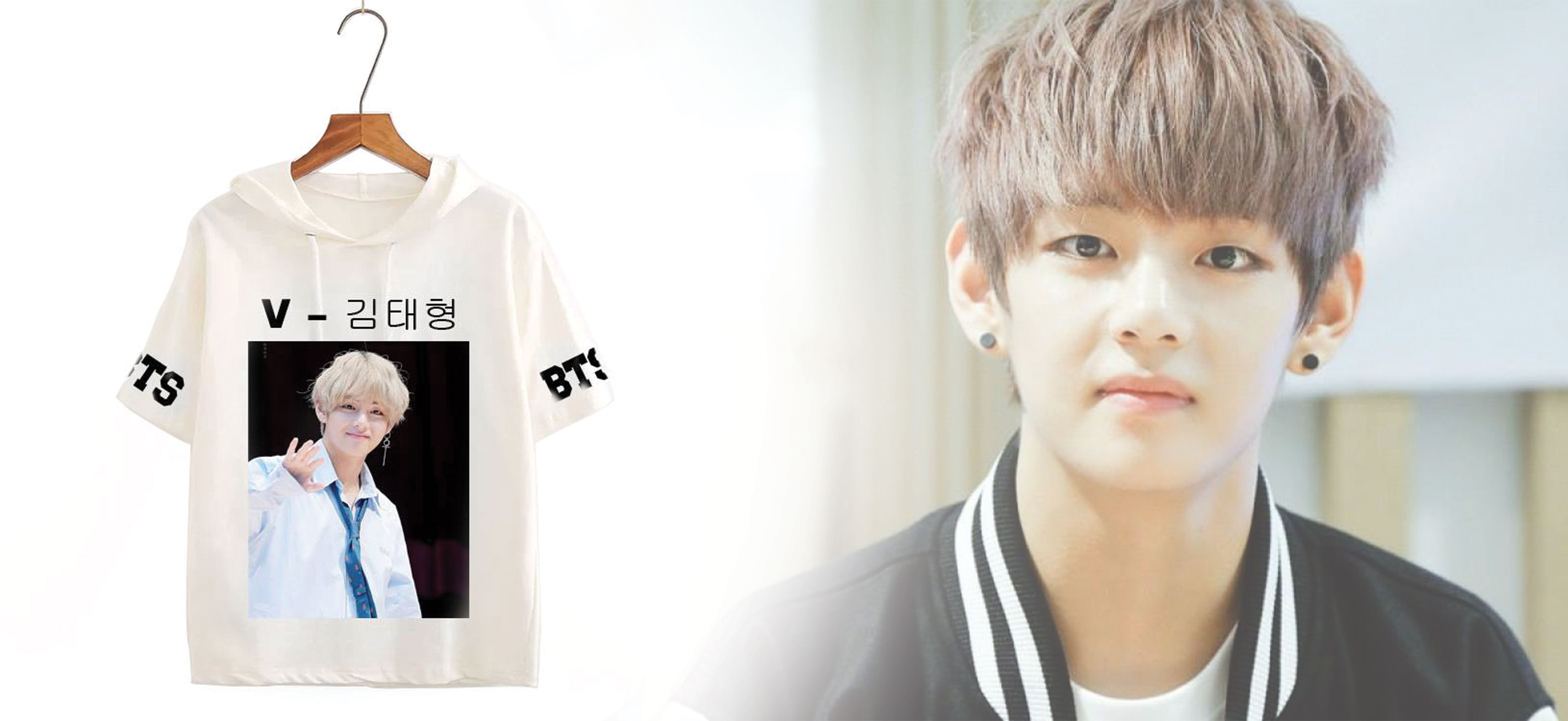 Áo Thun Tay Lỡ Có Mũ In Ảnh V BTS