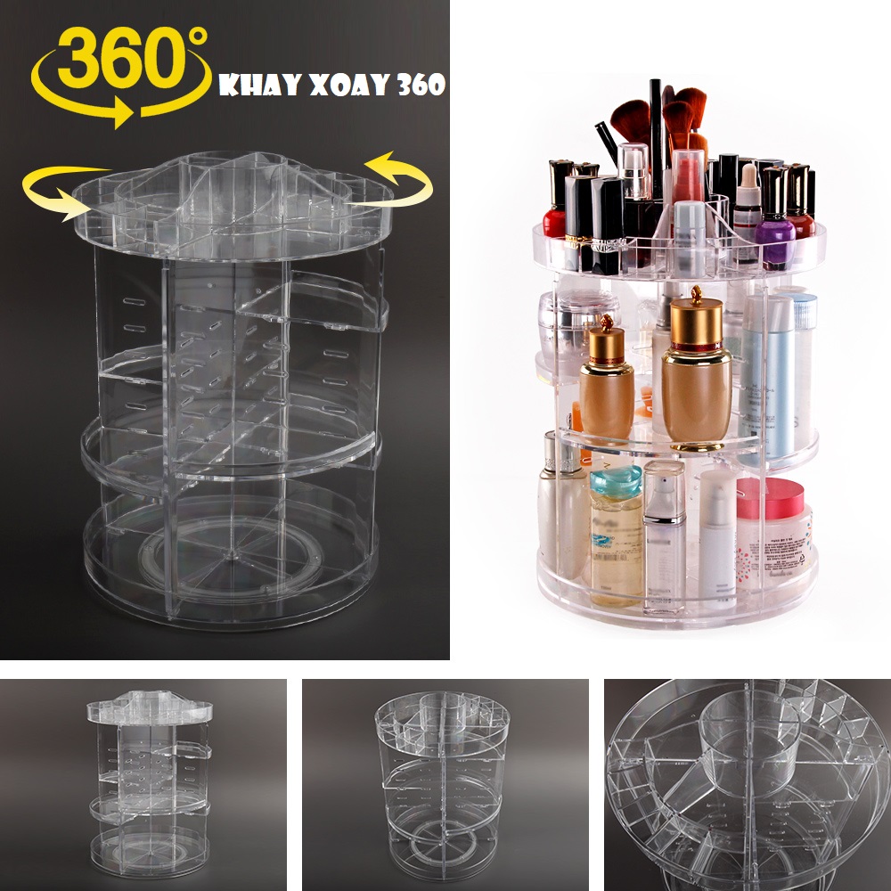  Khay Đựng Son Mỹ Phẩm Xoay 360 độ Mica Trong Suốt  Cao Cấp DMCDC007