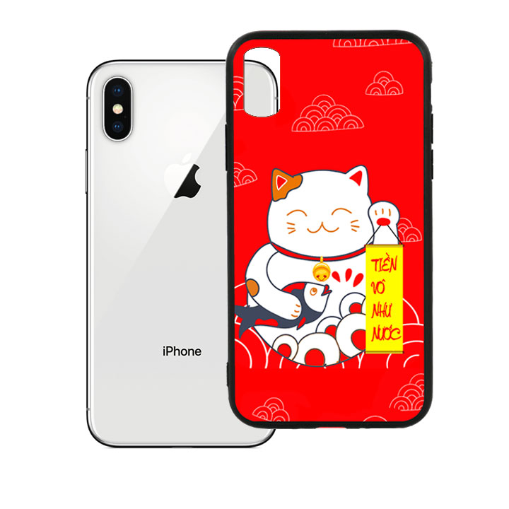 Ốp lưng viền TPU cao cấp cho Iphone X -Mèo May Mắn 01