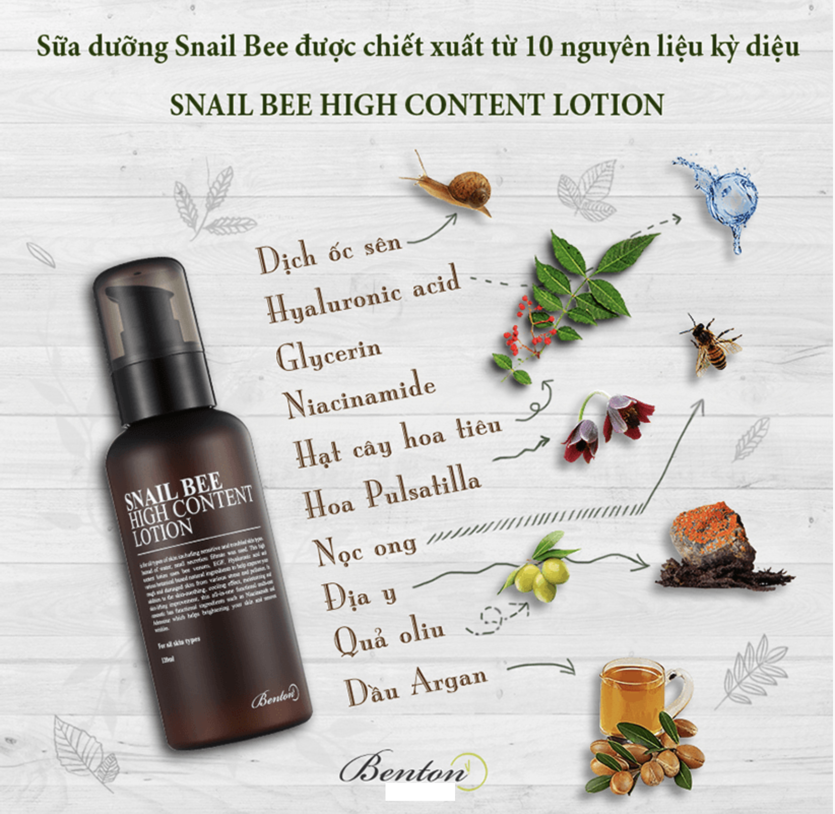 Sữa dưỡng da trị mụn Benton Snail Bee High Content Lotion 120ml