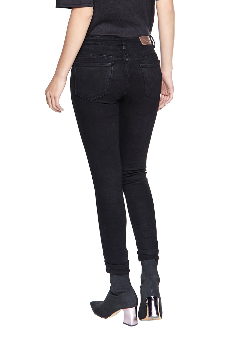 Quần Jean Nữ Đen Rách Gối Dáng Skinny Cao Cấp Lưng Vừa - AAA JEANS