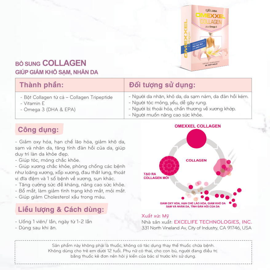 Thực Phẩm Chức Năng Viên Uống Collagen Omexxel 15000mg (30 Viên)