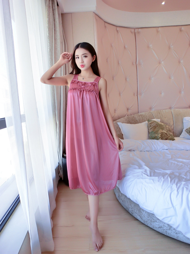 Đầm (váy) ngủ 2 dây phi lụa mềm mịn thoáng mát co giãn thoải mái JS-SX866