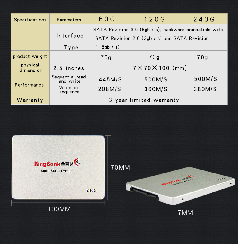 KINGBANK KP330 120G SATA3 Solid State Drive