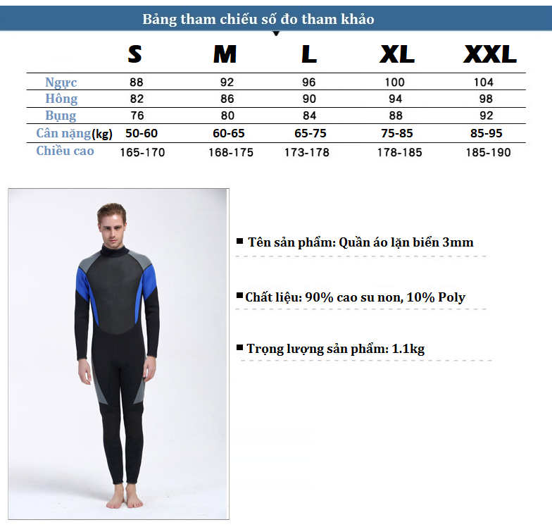 Quần áo lặn biển 3mm NAM 1026 giữ ấm, bộ đồ lặn thoáng khí, chống thầm nước cao cấp - POKI