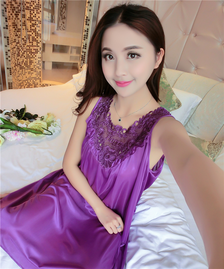 Đầm (Váy) ngủ nữ ren cổ 2 dây phi lụa cao cấp mềm mại thoáng mát JS-SX222