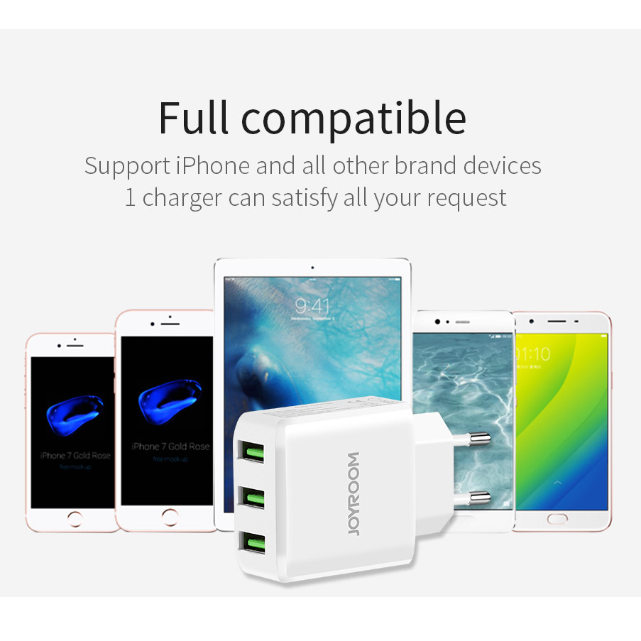 Cốc sạc nhanh Quick Charge 3.0A - 3 Cổng USB - JOYROOM HKL-USB30 - Hàng chính hãng