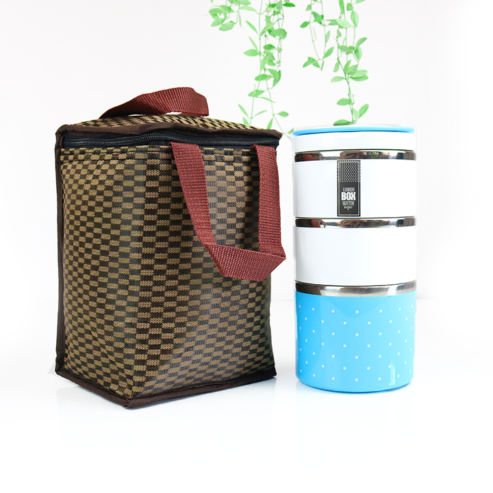 Túi giữ nhiệt kiểu đứng caro nâu đen mới