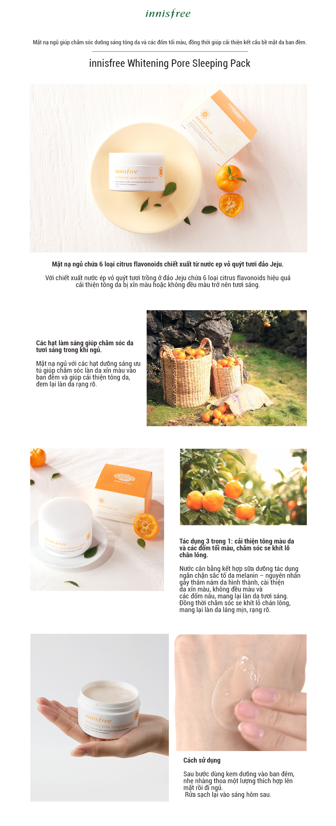 Mặt Nạ Ngủ Chiết Xuất Từ Vỏ Quýt Tươi Whitening Pore Sleeping Pack (100ml)
