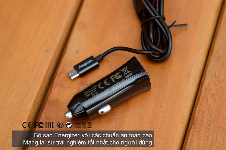 Adapter Sạc Ô Tô Energizer QC 2.0 Kèm cáp MicroUSB - DCA1QHMC3 - Hàng Chính Hãng - Đen