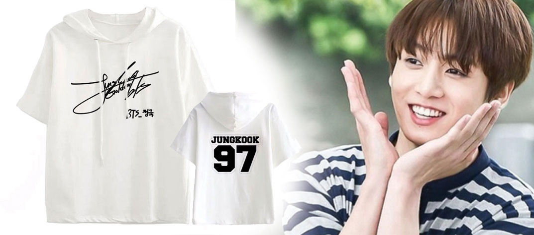 Áo Thun Tay Lỡ Có Mũ Chữ Kí Jungkook 97 BTS