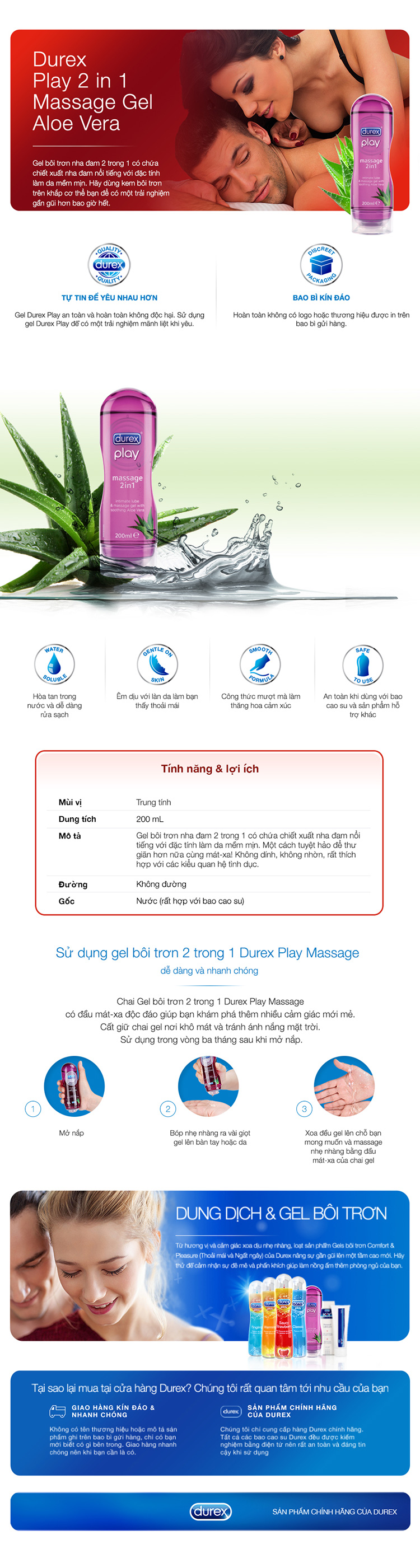 Durex Gel Bôi Trơn Play Massage 2 - in- 1 200ml 1