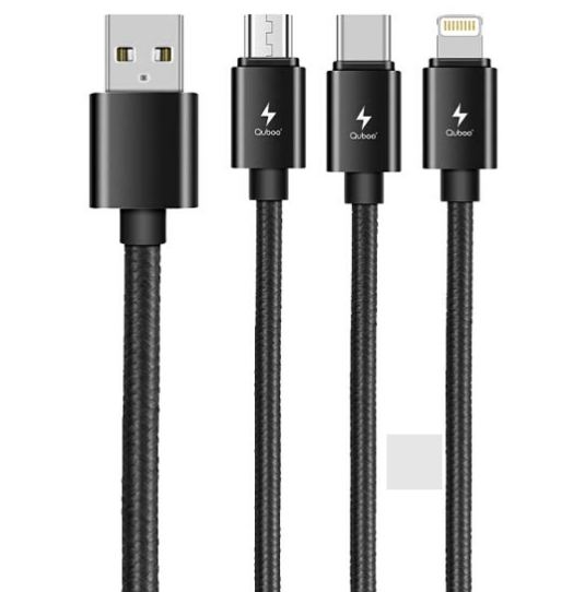 Cáp Sạc và Truyền Dữ Liệu 3 Đầu Quboo - Đen