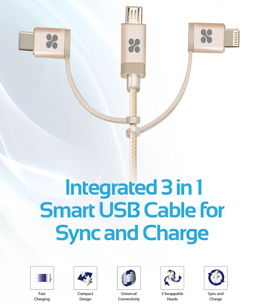 Dây Cáp Sạc 3 Trong 1 MicroUSB / Lightning / USB Type-C Chuẩn MFI Promate Unilink Trio 1.2m - Hàng Chính Hãng