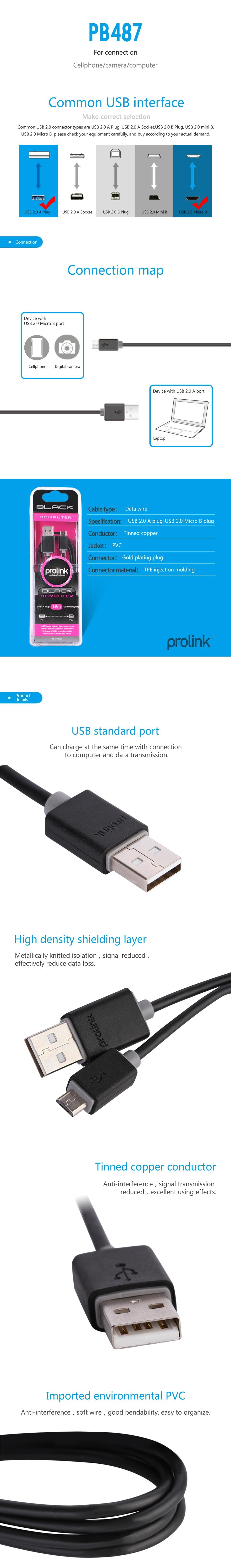 Dây Cáp sạc điện thoại Android USB 2.0 - PB487 - Prolink - Hàng Chính Hãng