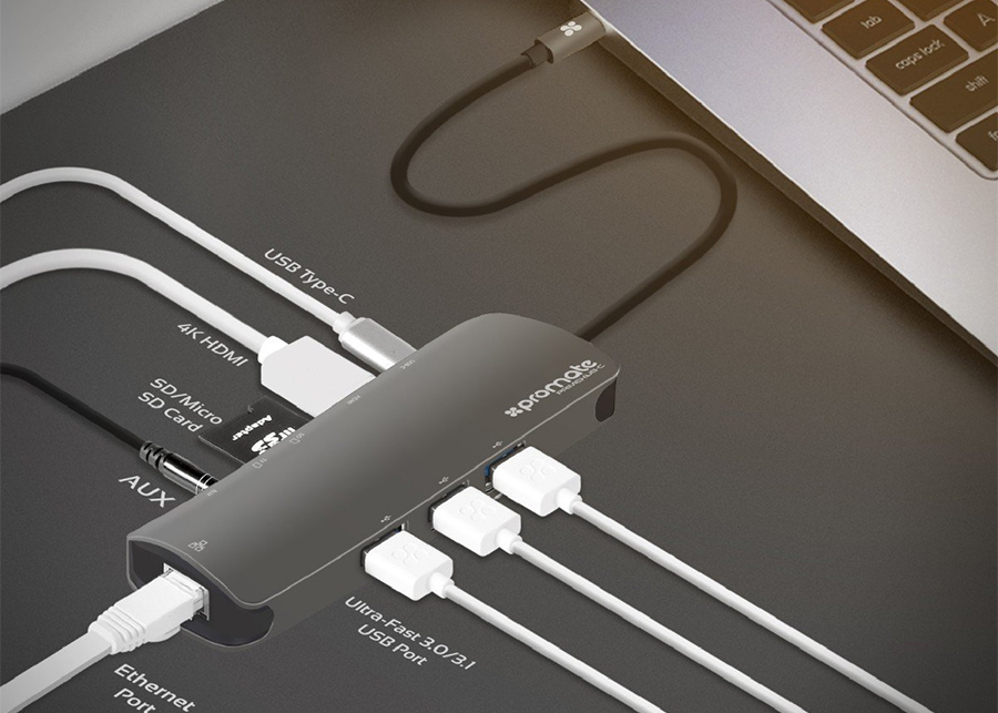 Bộ Chia 9 Cổng USB Type-C 3.0 Promate PrimeHub-C Hỗ Trợ PowerDelivery 100W - Hàng Chính Hãng