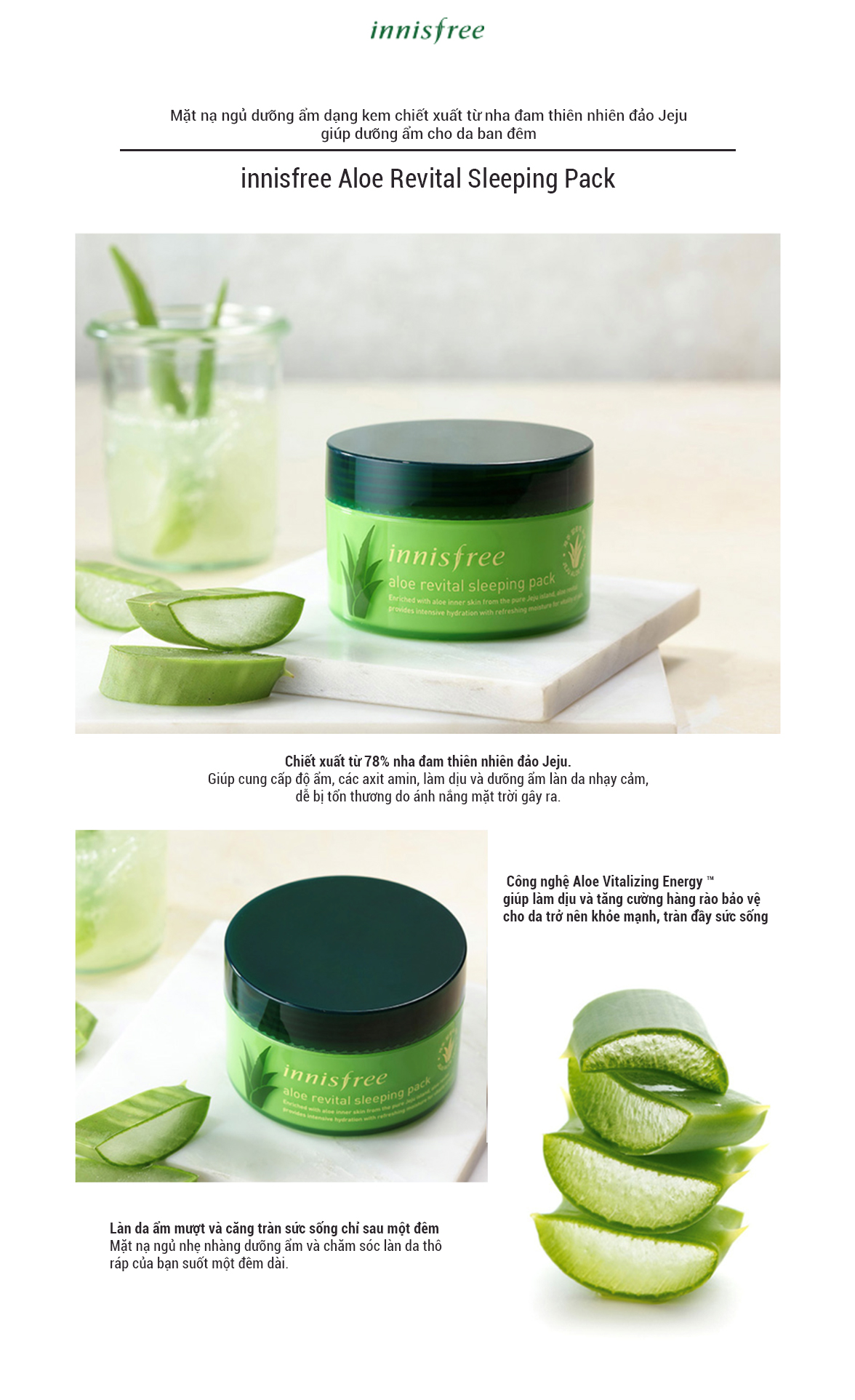 Mặt Nạ Ngủ Dạng Kem Từ Nha Đam Innisfree Aloe Revital Sleeping Pack (100ml)