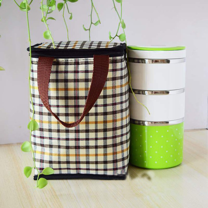 Túi giữ nhiệt kiểu đứng caro vàng kem