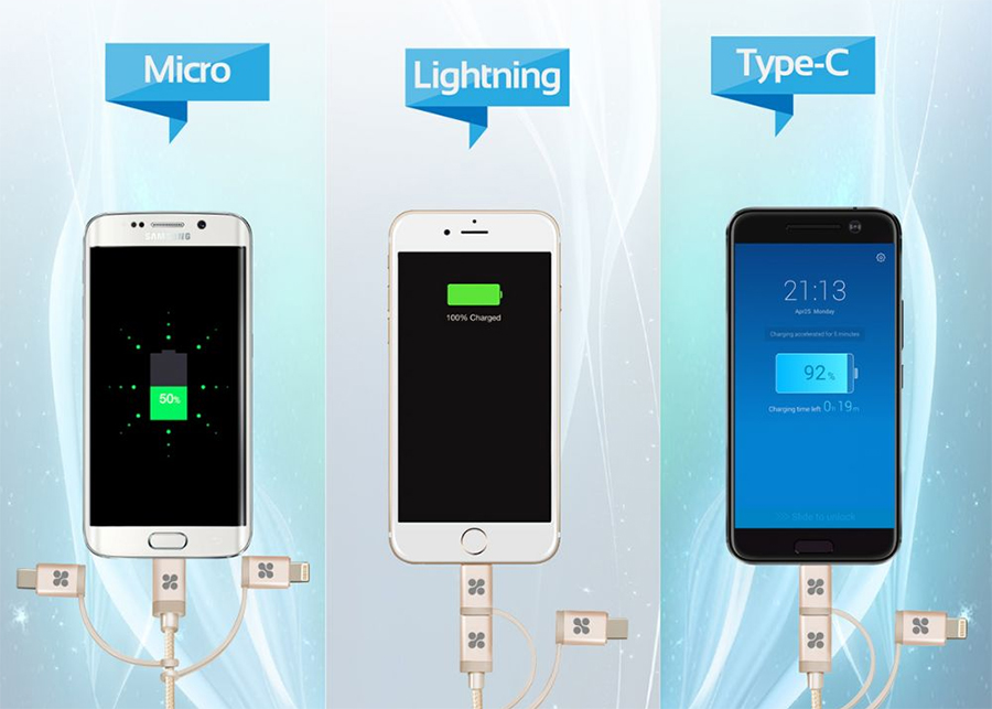 Dây Cáp Sạc 3 Trong 1 MicroUSB / Lightning / USB Type-C Chuẩn MFI Promate Unilink Trio 1.2m - Hàng Chính Hãng