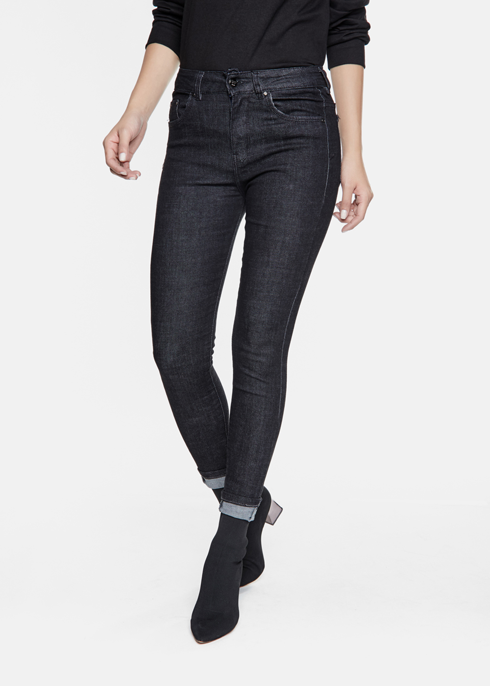 Quần jean nữ AAA JEANS lưng cao màu đen pepper