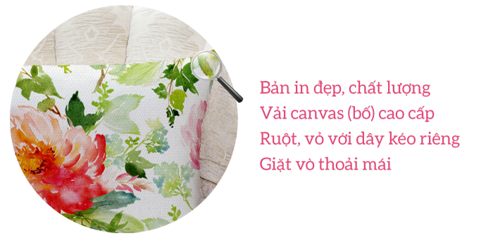 Gối Tựa Trang Trí LOVIN Hoa Mẫu Đơn Vẽ Tay Gv1072 Vải Canvas Cao Cấp