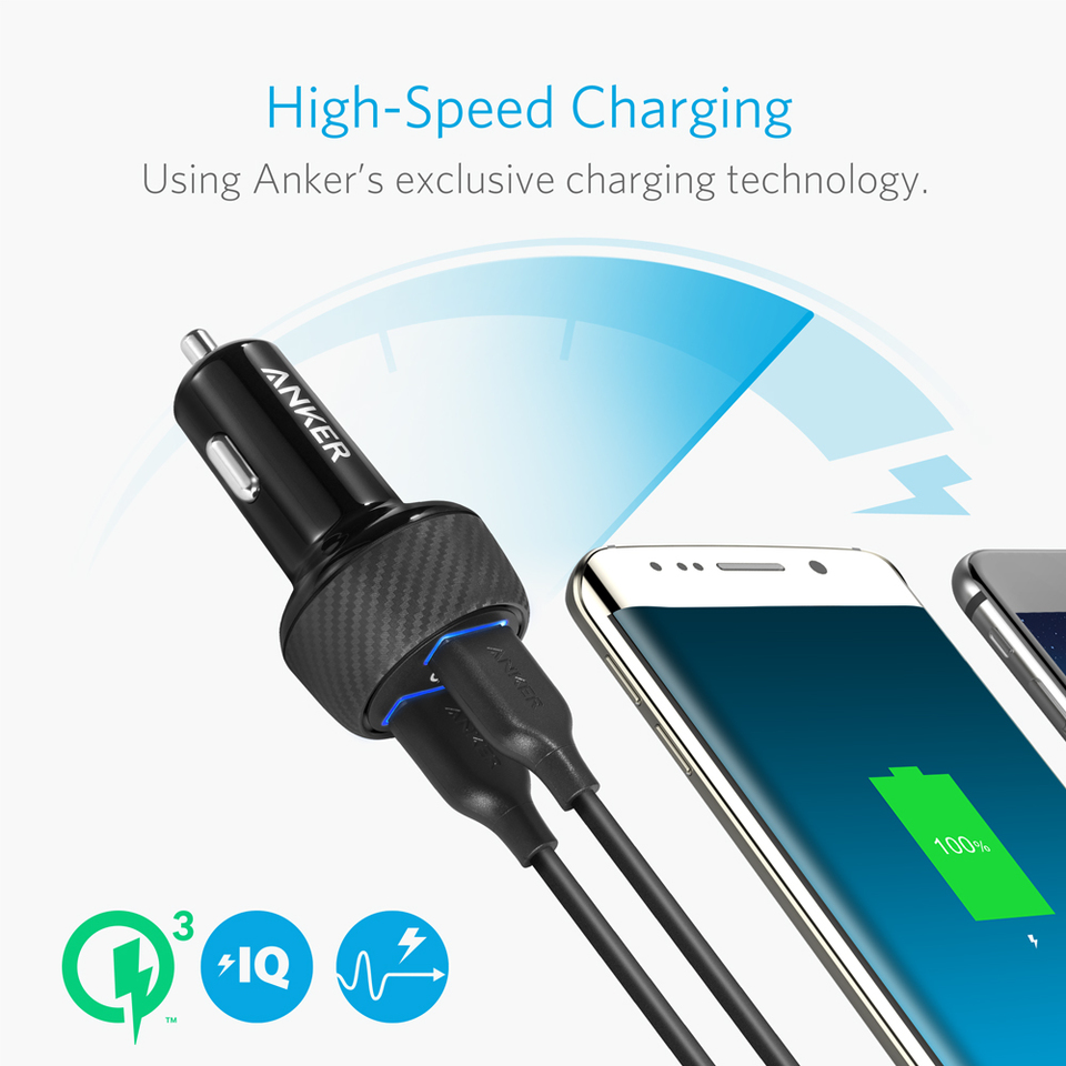 Adapter Sạc Xe Hơi 2 Cổng Anker PowerDrive Speed 39W Hỗ Trợ Sạc Nhanh QC 3.0 - A2228H11 (Đen) - Hàng Chính Hãng