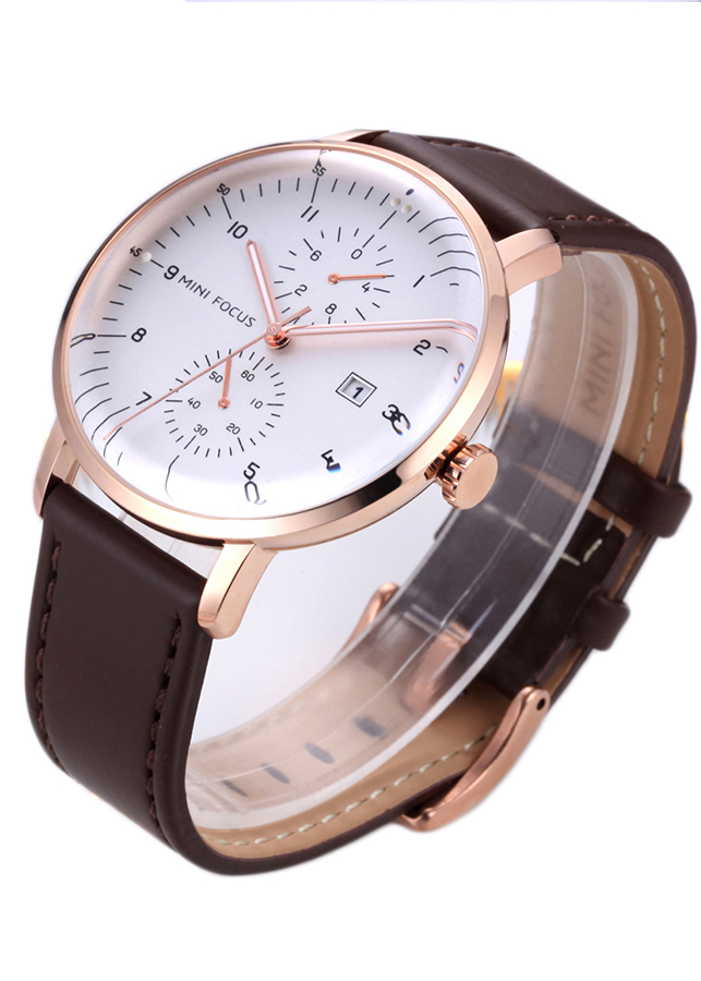 Đồng hồ nam Mini Focus 5 kim lịch ngày dây da cao cấp JS-MF052