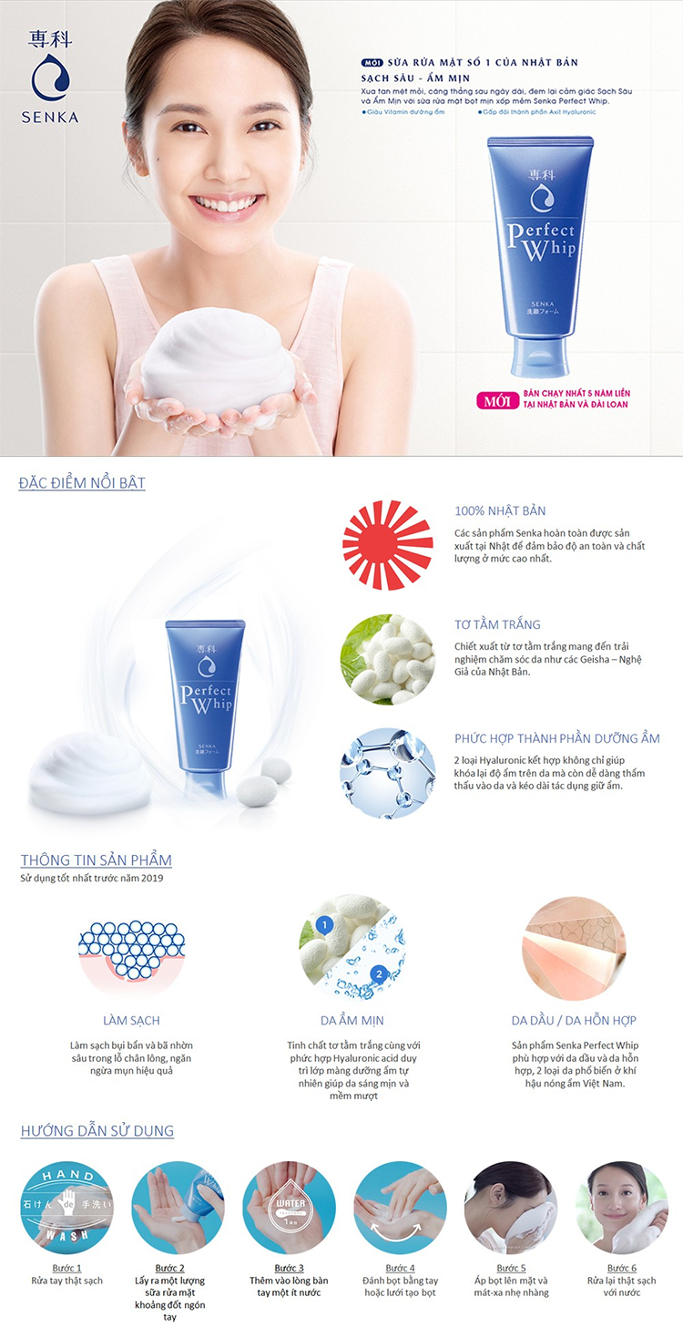 Sữa rửa mặt tạo bọt chiết xuất tơ tằm trắng Senka Perfect Whip 40g - FG