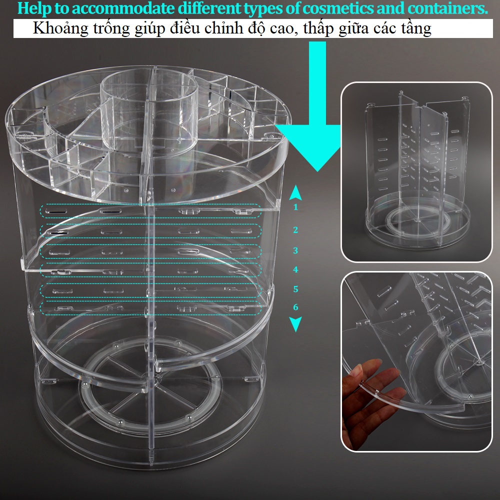  Khay Đựng Son Mỹ Phẩm, Dụng Cụ Trang Điểm  Xoay 360 độ Mica Trong Suốt  Cao Cấp DMCDC007