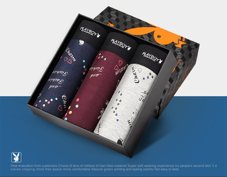 Quần boxer nam Playboy, combo 3 cái, màu đen, xanh, nâu, XL
