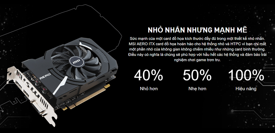 Card Màn Hình VGA MSI GTX1050 Ti AERO ITX 4G OCV1 128BIT 1 Fan DP HDMI DVI - Hàng Chính Hãng