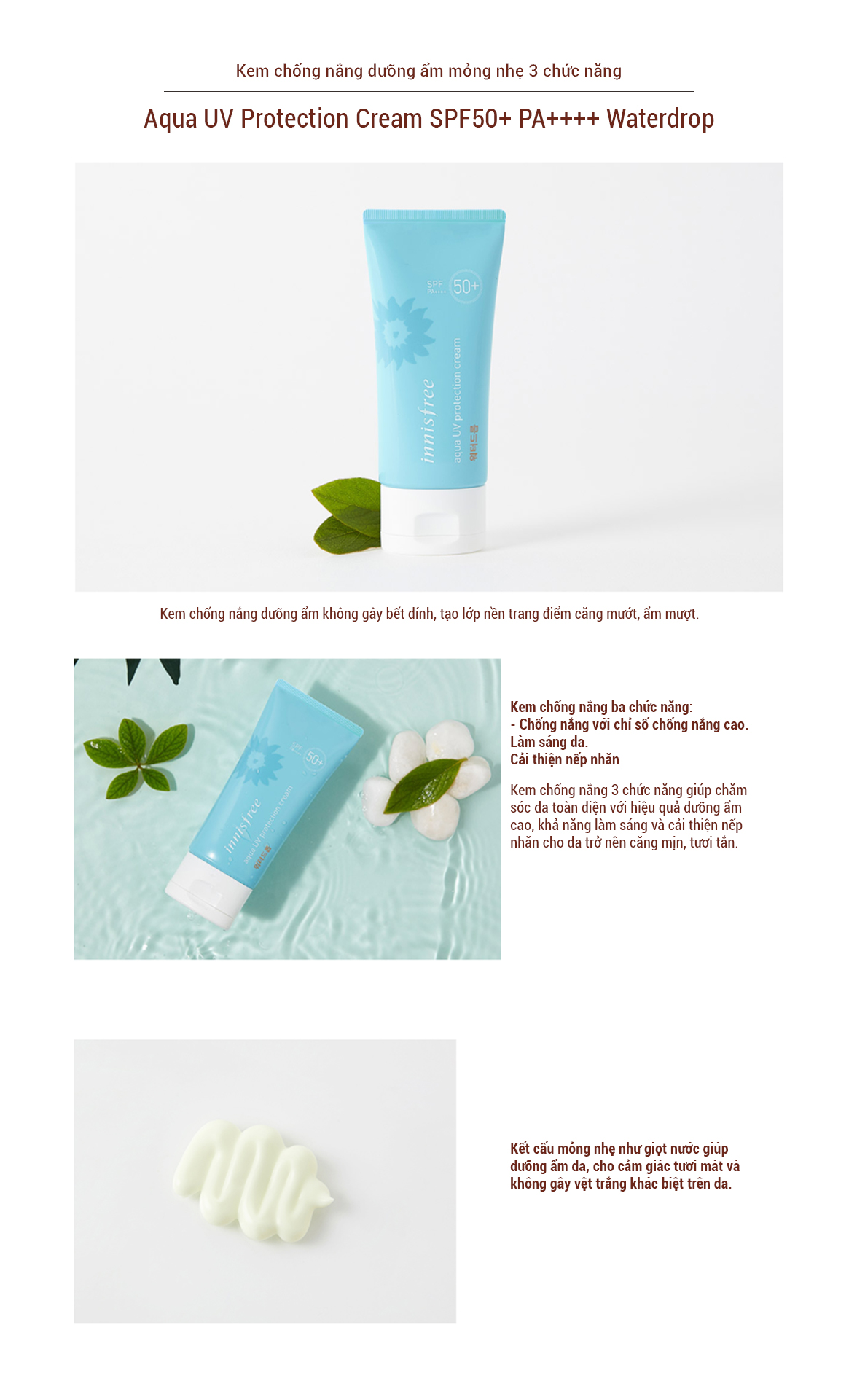 Kem Chống Nắng Dưỡng Ẩm Innisfree Aqua Uv Protection Cream Water Drop Spf50+ Pa++++ (50ml)