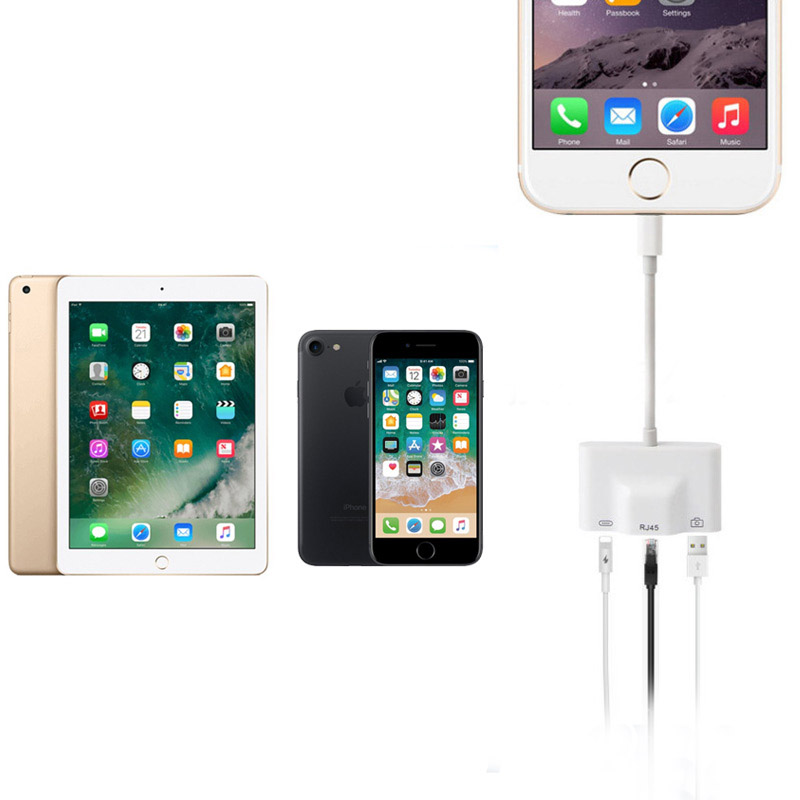 Adapter Lightning Ethernet cổng Lan RJ45 và Hub USB (kết nối bàn phím rời và OTG ) cho iPhone/ iPad
