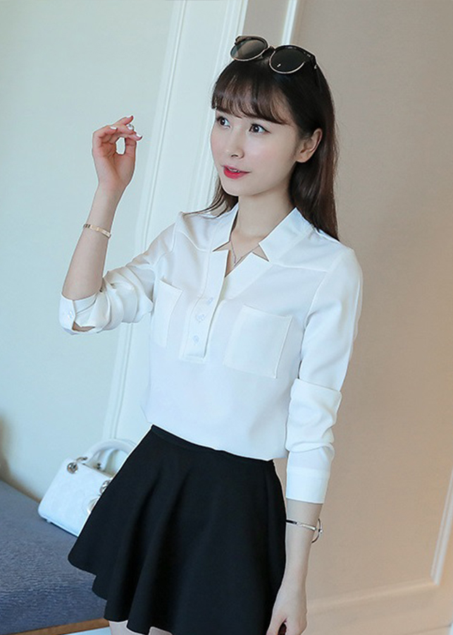 Sơ mi nữ cổ v cách điệu sm168