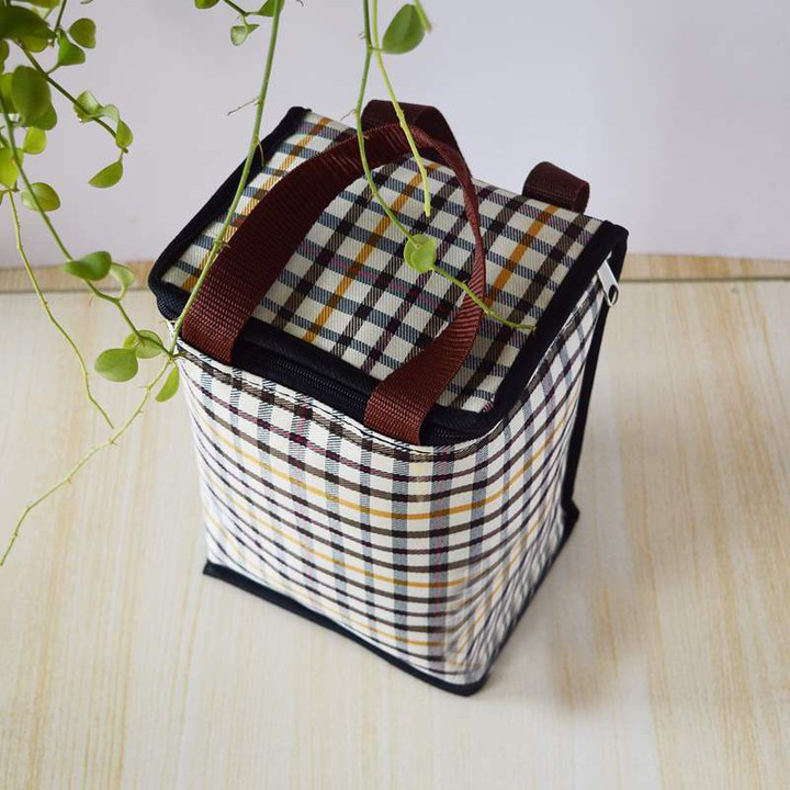 Túi giữ nhiệt kiểu đứng caro vàng kem