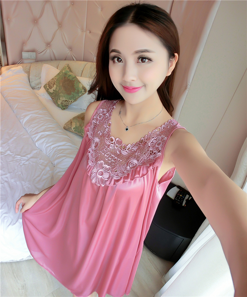 Đầm (Váy) ngủ nữ ren cổ 2 dây phi lụa cao cấp mềm mại thoáng mát JS-SX222