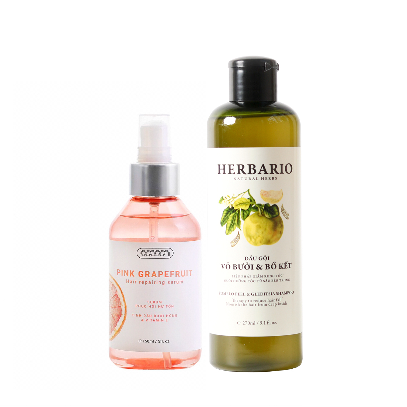 Serum bưởi hồng 150ml + Xịt bưởi pomelo cocoon 130ml phục hồi tóc, trị rụng tóc
