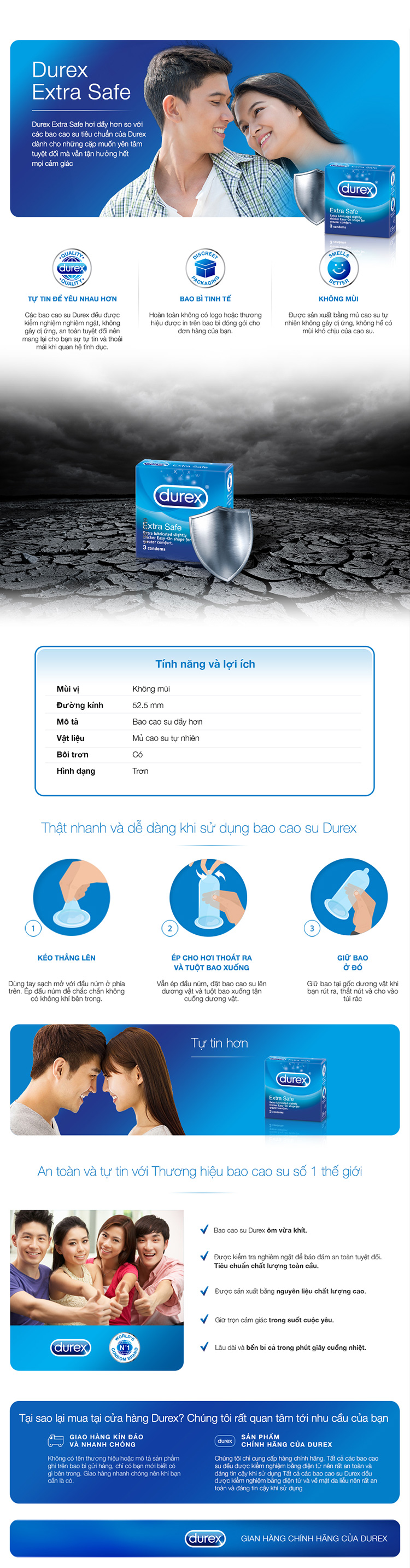 Bao Cao Su Durex Extra Safe 3S – 278229 - Hộp 3 Gói